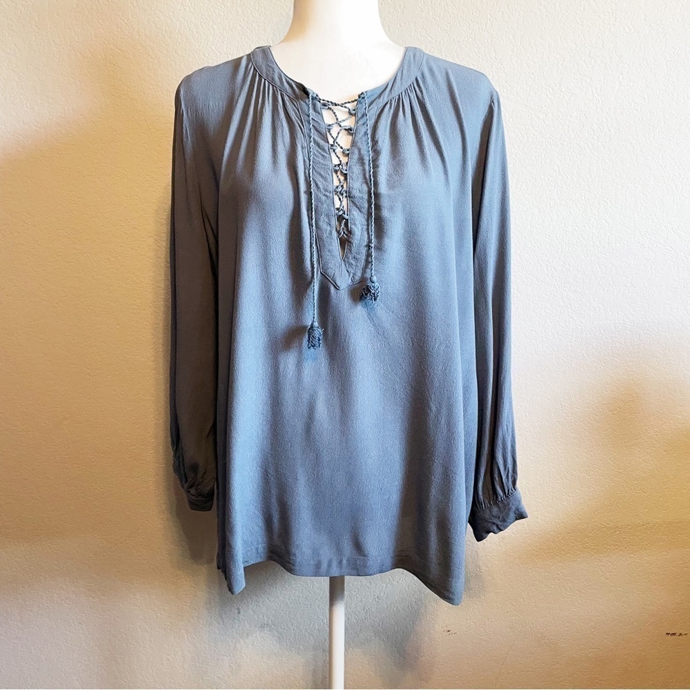 Madewell Lightweight Blue Lace Up Peasant Top Blouse Size Small Style G0697 - Picture 2 of 6
